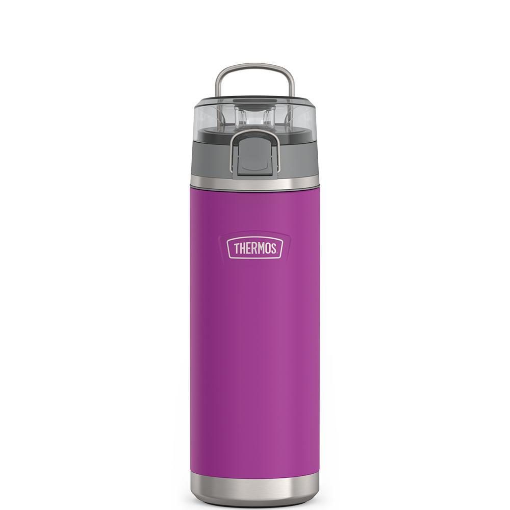 Thermos Icon Series 24-ounce stainless steel water bottle in Plum with covered spout lid and steel carry handle