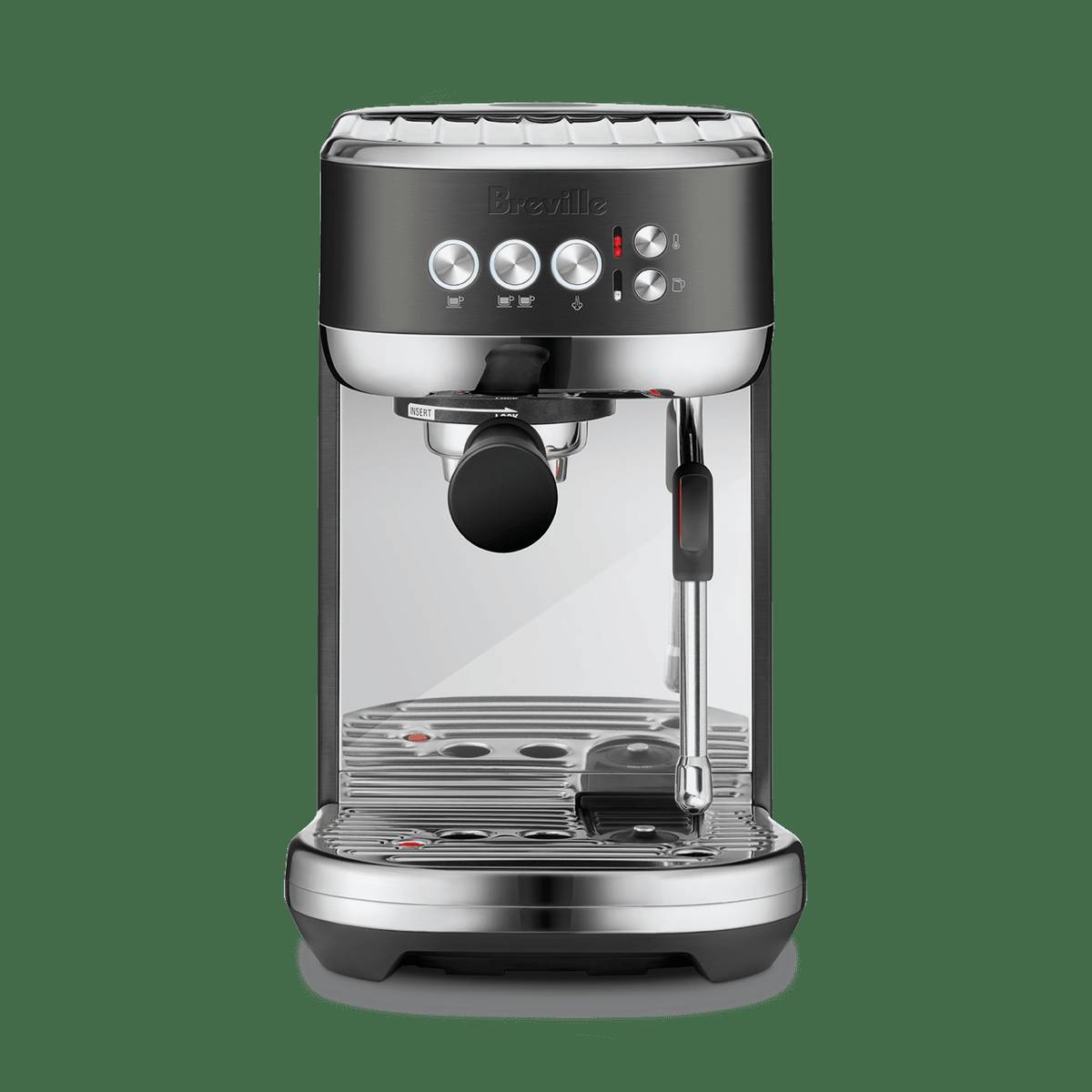 Breville Bambino Plus BES500 compact espresso machine in black stainless steel